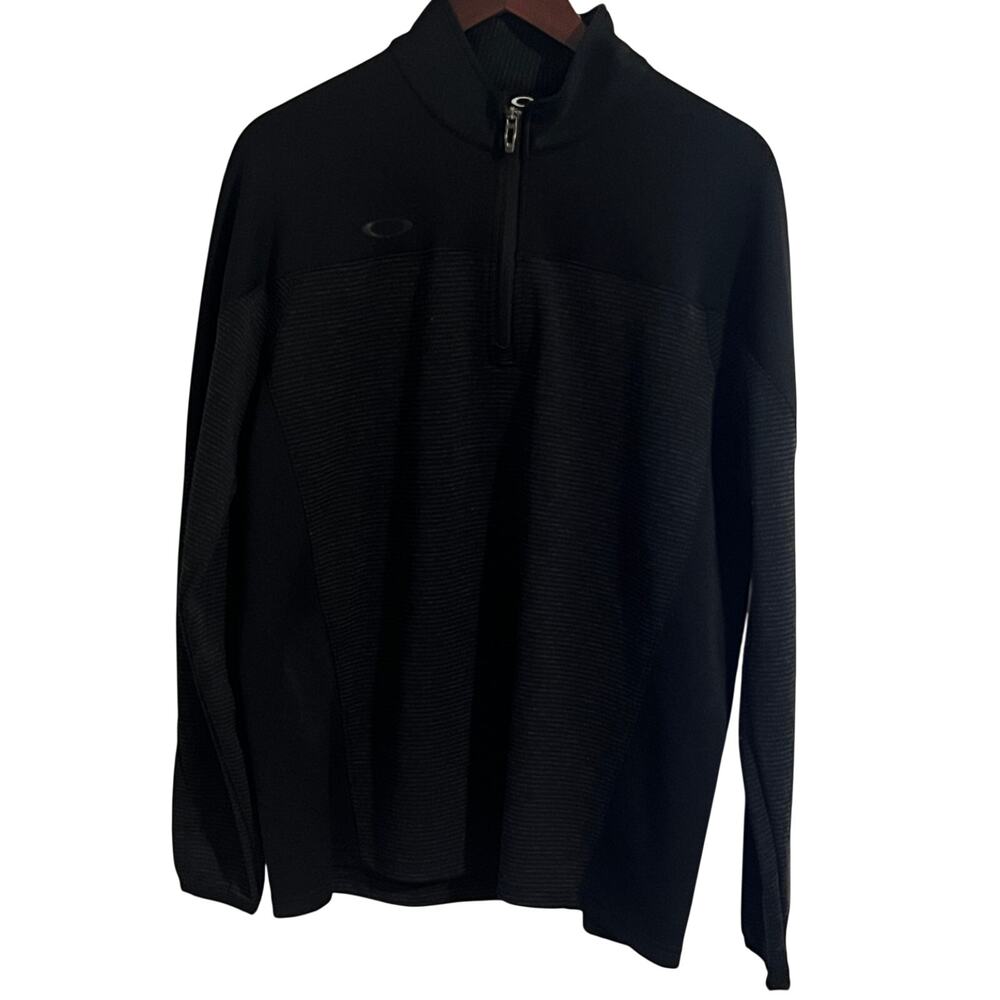 Oakley Quarter Zip Pullover Black Grey Stripe Men's Size Medium